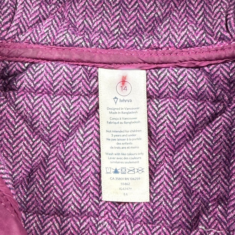 Ivivva (by Lululemon) Up to Snow Good Down Puffer Hooded Jacket Girls 14 Purple - Picture 11 of 15